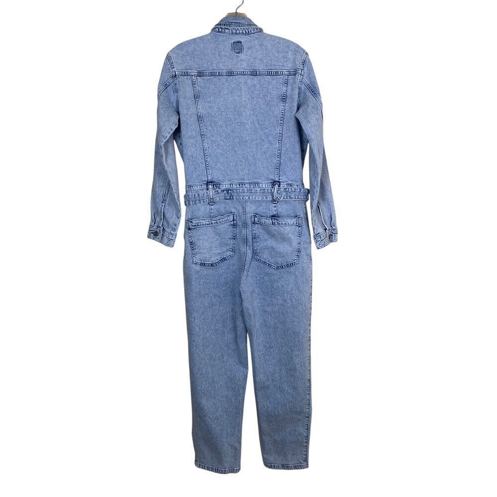 GAP Sz 4 Long Sleeve Belted Denim Jumpsuit Light Wash Indigo 90s Retro Utility - Picture 4 of 16